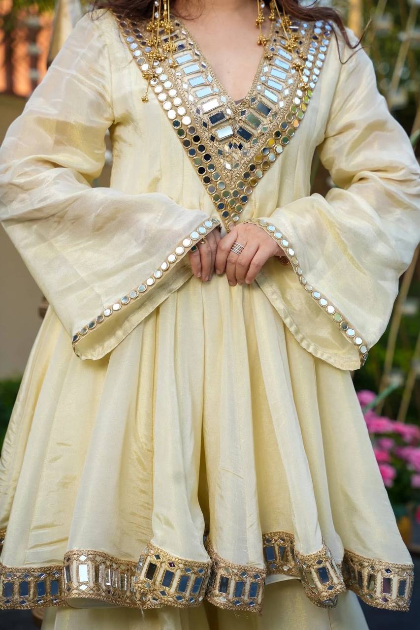 Aisha-SRK Real mirror work Plazzo kurta set - Image 4