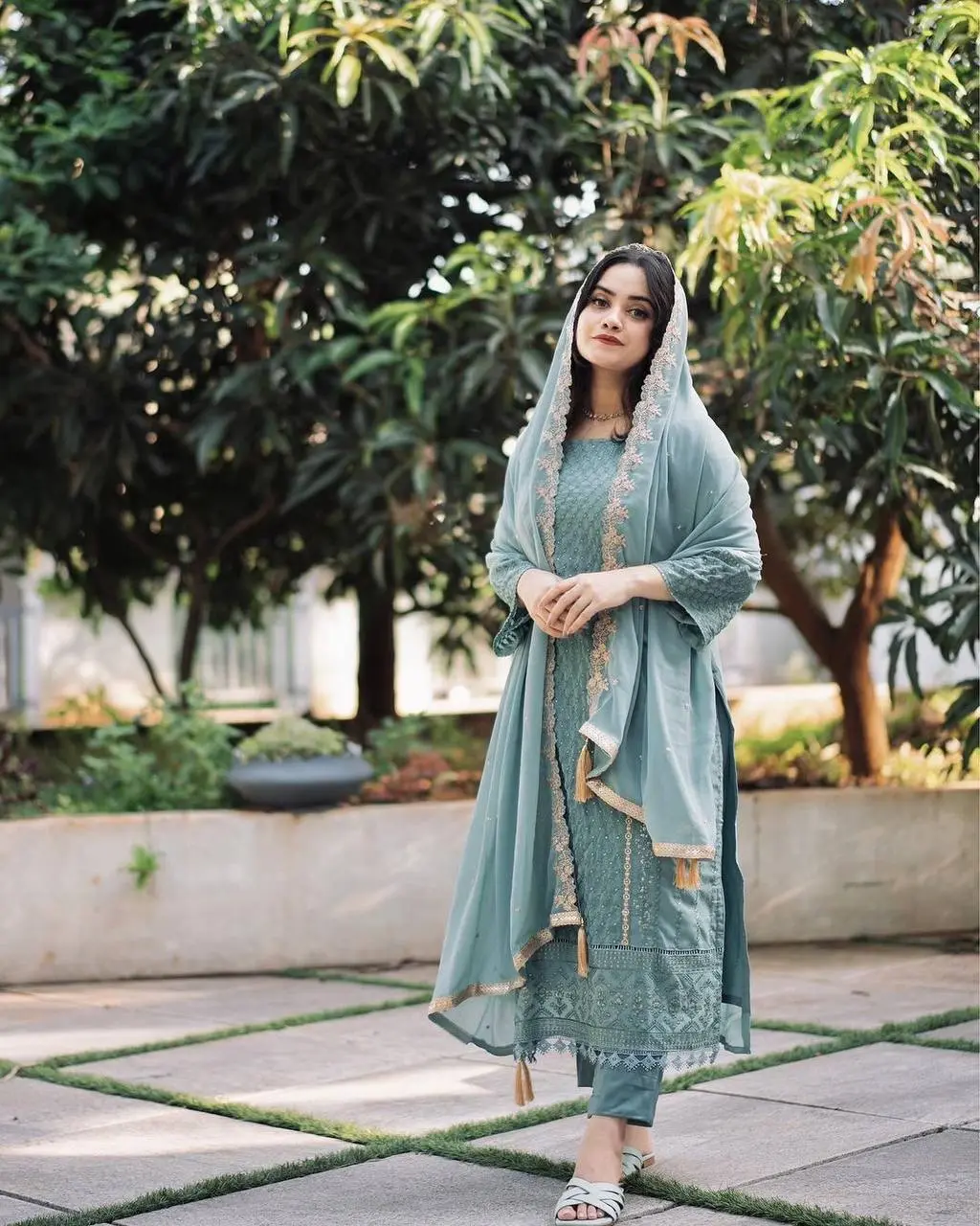 Nency-PD- Heavy Faux Georgette Top Bottom & Dupatta Set - Jaipur Blossom - Image 5