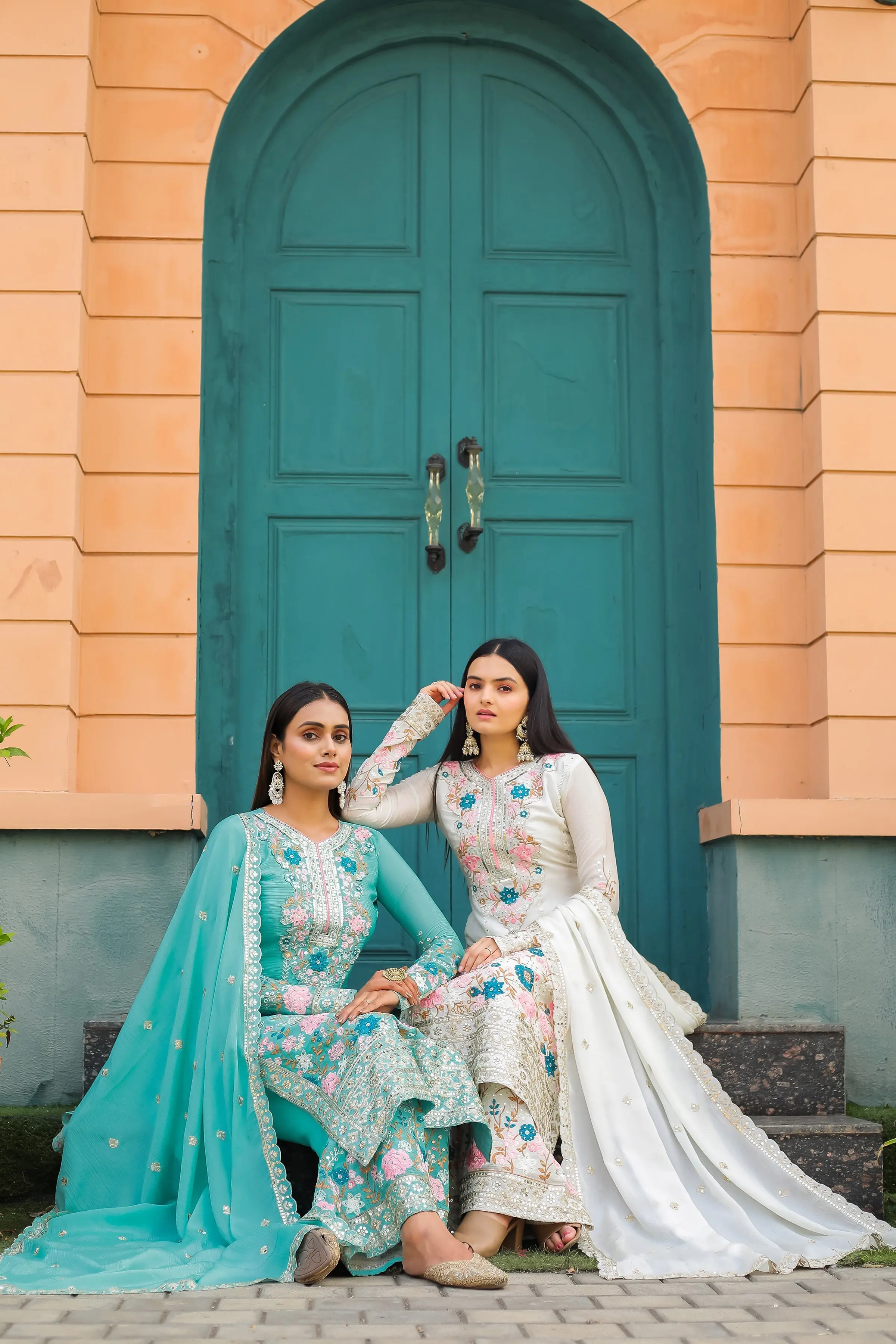 Darshi-PD-Designer Party Wear Pur Chinon Silk Top Plazzo & Dupatta Set - Jaipur Blossom - Image 7