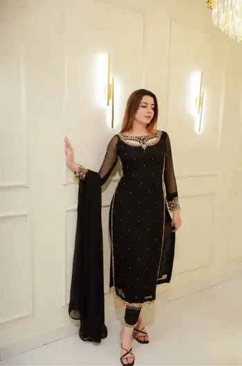 Divya-RT Faux Georgette Palazzo Suite with Sequce work and Dupatta - Image 11