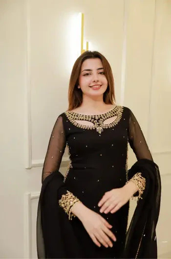 Divya-RT Faux Georgette Palazzo Suite with Sequce work and Dupatta - Image 14