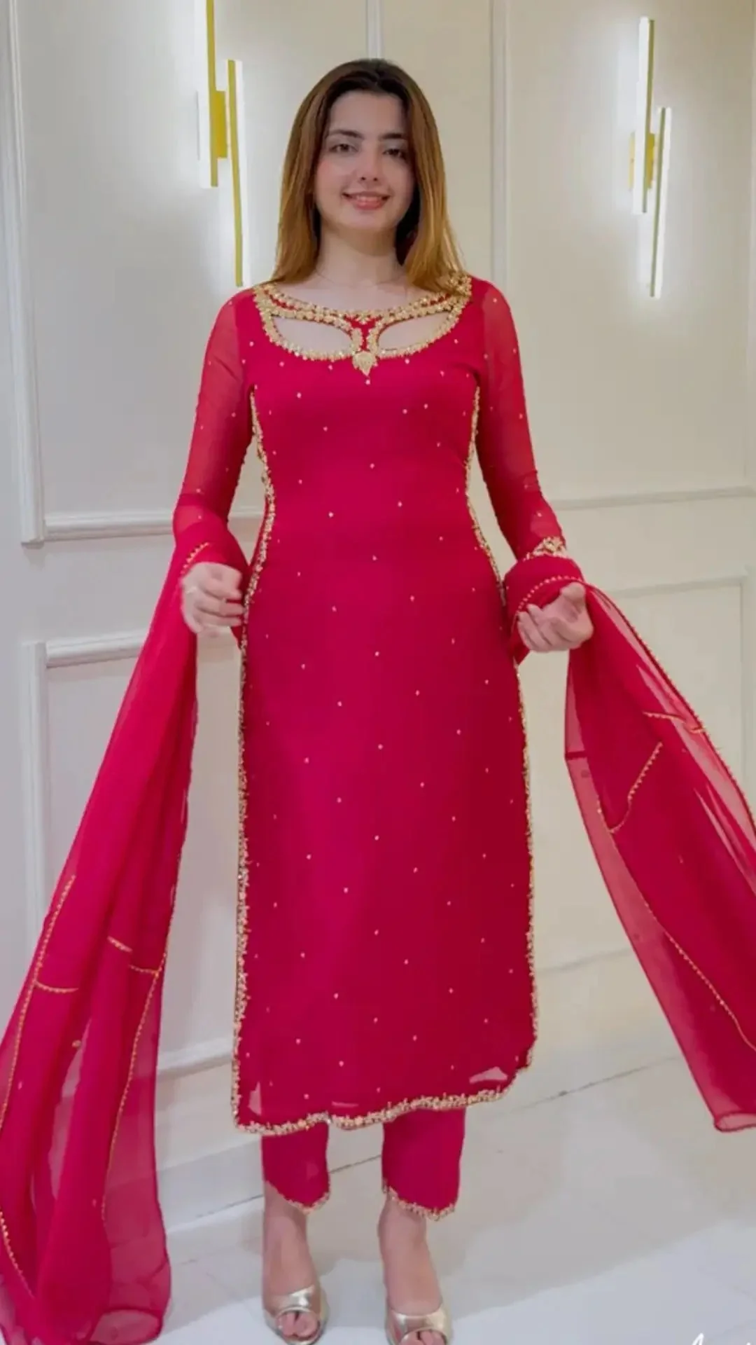 Divya-RT Faux Georgette Palazzo Suite with Sequce work and Dupatta - Image 6