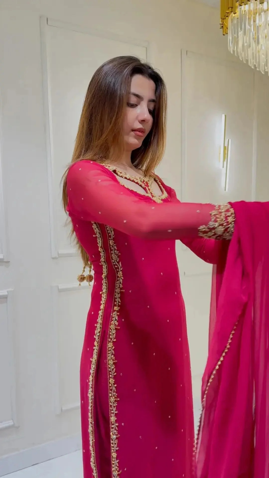 Divya-RT Faux Georgette Palazzo Suite with Sequce work and Dupatta - Image 9