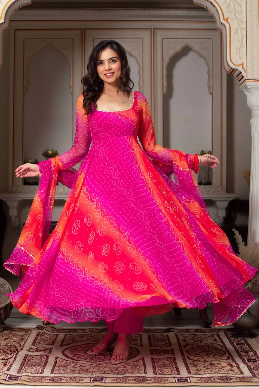 Suman-RT Faux Georgette Anarkali Set with Pant & Dupatta - Image 4