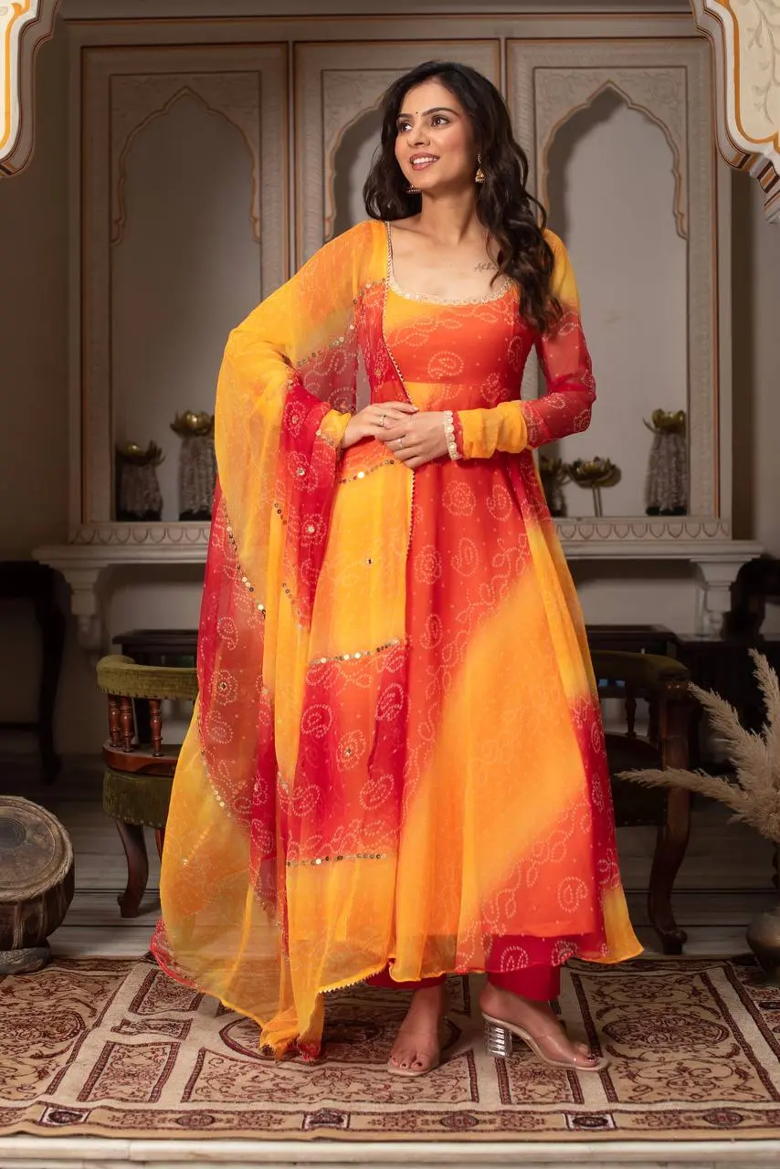 Suman-RT Faux Georgette Anarkali Set with Pant & Dupatta - Image 6