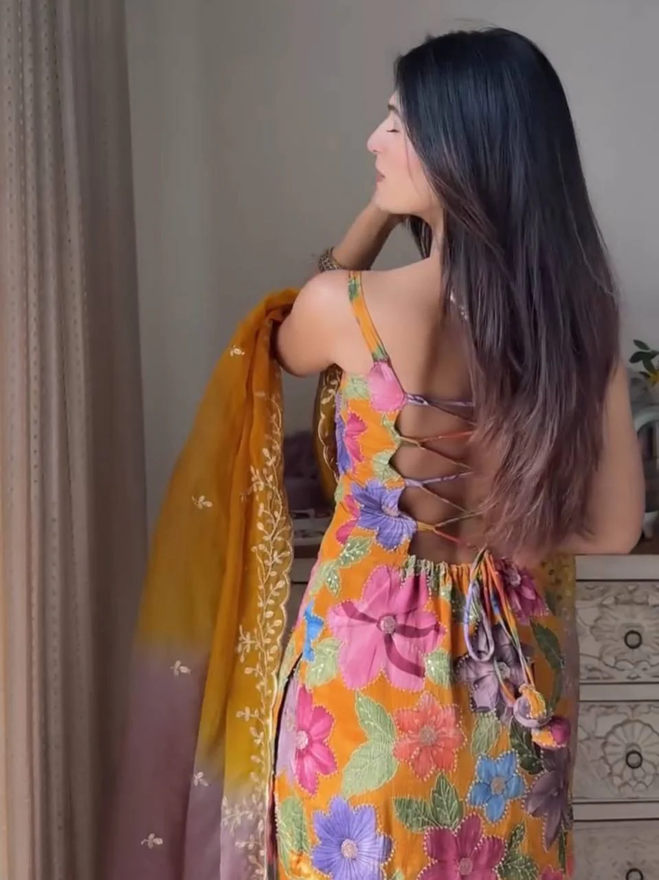 Tanisha -HK Pure Chinon Silk Sharara Set - Image 4