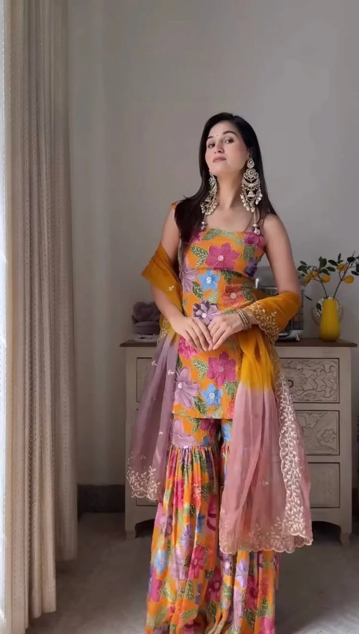 Tanisha -HK Pure Chinon Silk Sharara Set - Image 5