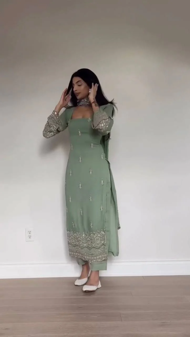 Meher-RT Foux Gorgette Top Pent set - Image 4