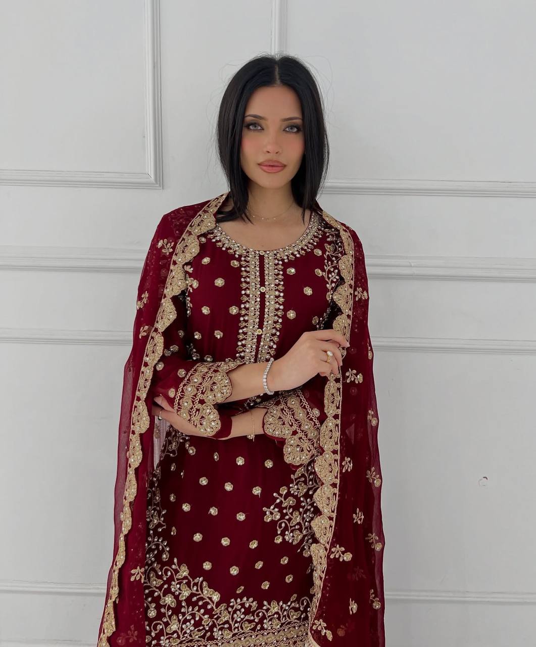 Avnika-HK Faux Georgette Top-Plazzo Set - Image 3