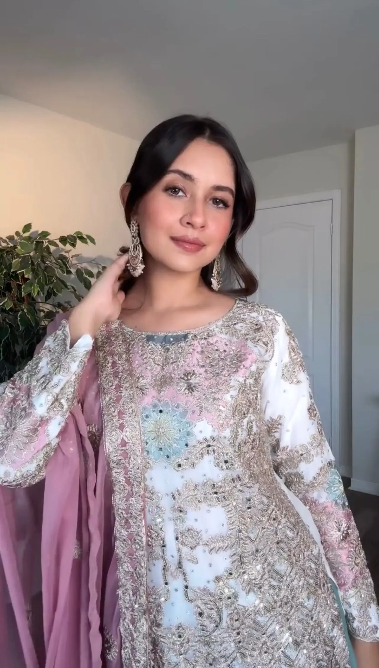 Hitaxi-PD- Faux Georgette Suit in Pastel Blush & Teal - Jaipur Blossom - Image 3